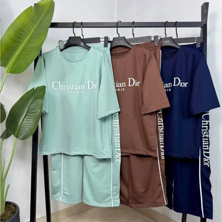 ست تیشرت و شلوار زنانه پنبه گلکسی کریستین دیور رنگی فری سایز 38_46