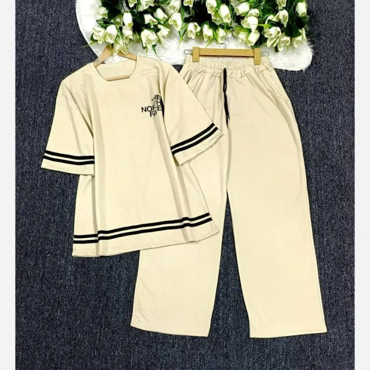 ست تیشرت شلوار گلکسی نخ پنبه نورث فیس زنانه فری سایز 38 تا 48 شیک و با کیفیت