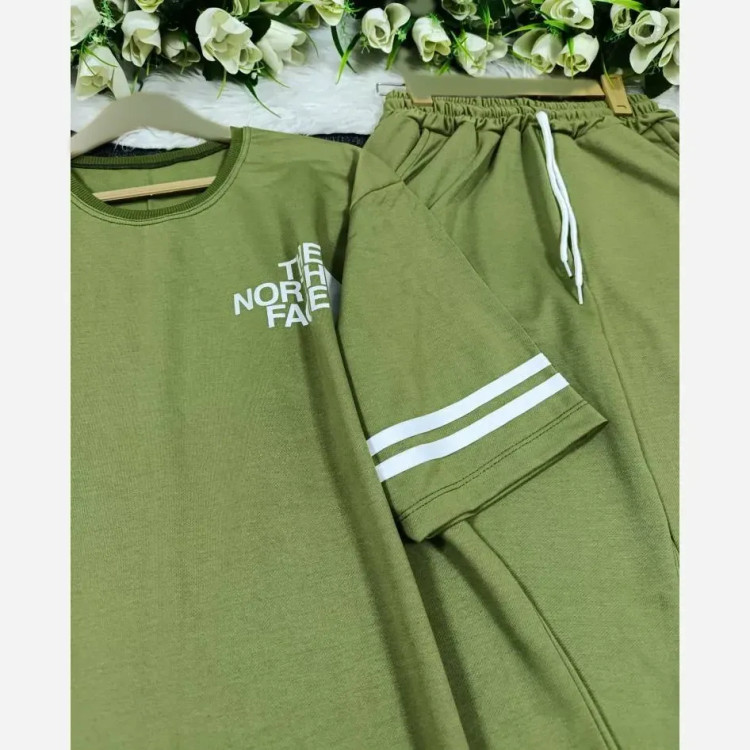 ست تیشرت شلوار گلکسی نخ پنبه نورث فیس زنانه فری سایز 38 تا 48 شیک و با کیفیت