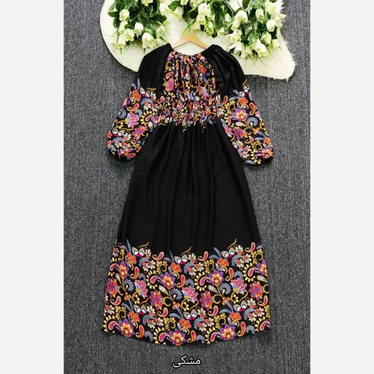 پیراهن ساحلی نخی زنانه کمر کش فری سایز تا 48 | قد 127 | تضمین کیفیت