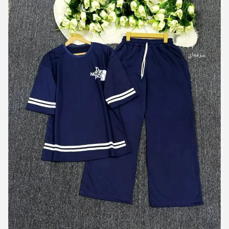 ست تیشرت شلوار گلکسی نخ پنبه نورث فیس زنانه فری سایز 38 تا 48 شیک و با کیفیت