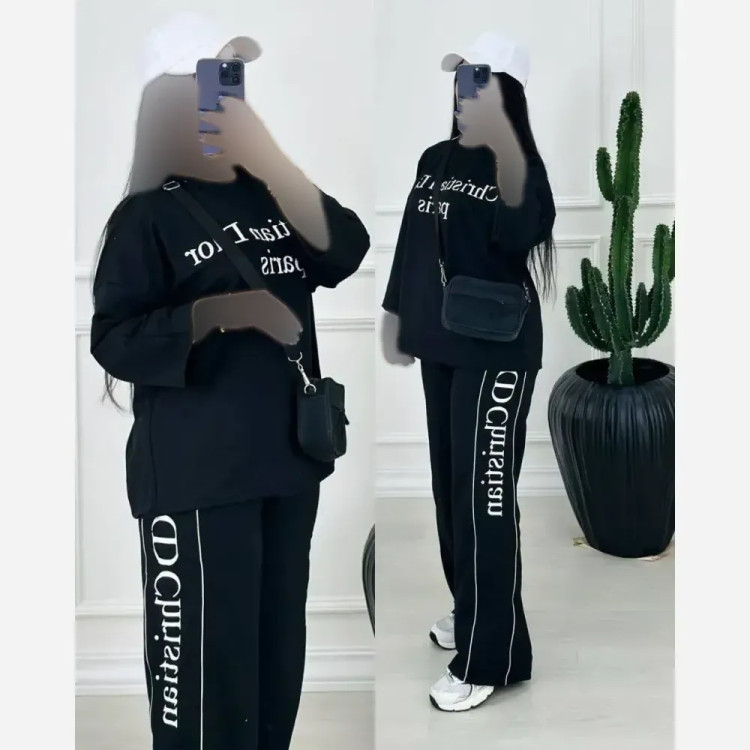 ست تیشرت و شلوار زنانه پنبه گلکسی کریستین دیور رنگی فری سایز 38_46