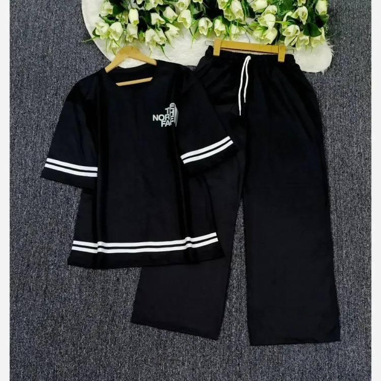 ست تیشرت شلوار گلکسی نخ پنبه نورث فیس زنانه فری سایز 38 تا 48 شیک و با کیفیت