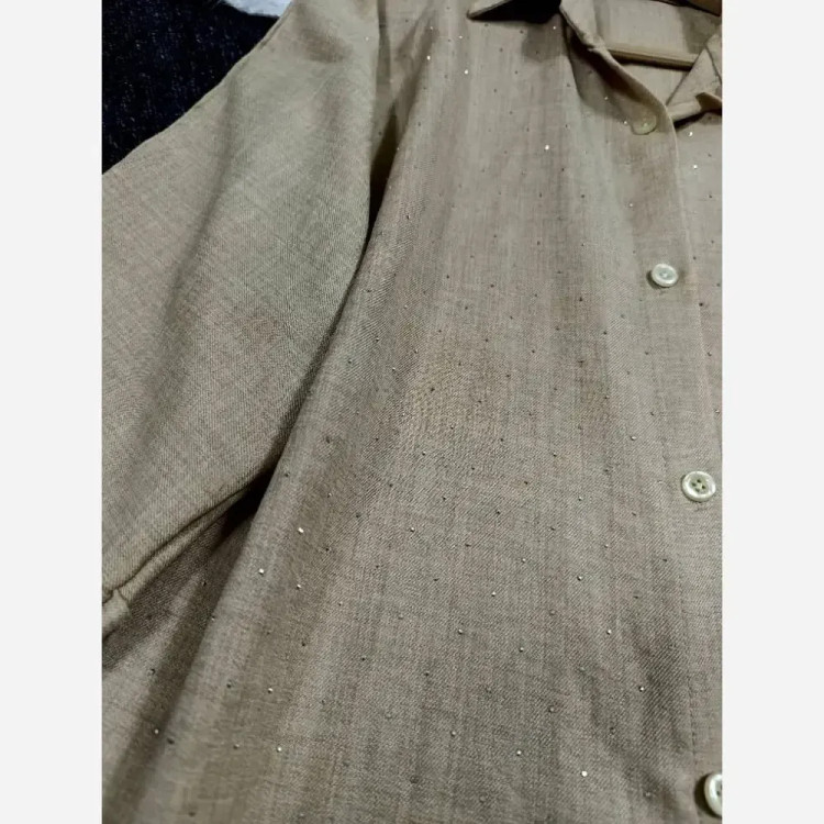 شومیز مجلسی نگینی شانتون ژاکارد زنانه فری سایز 38 تا 48 مشکی کرم نسکافه قهوه ای طوسی