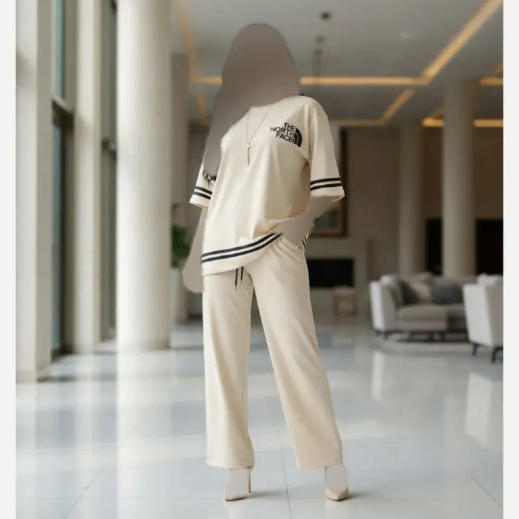 ست تیشرت شلوار گلکسی نخ پنبه نورث فیس زنانه فری سایز 38 تا 48 شیک و با کیفیت