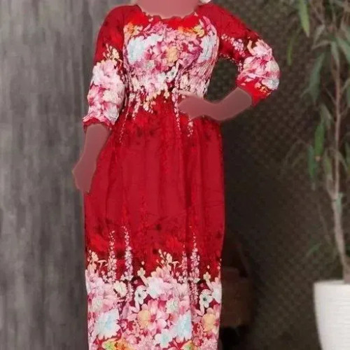 پیراهن ساحلی نخی زنانه فری سایز طرحدار کد 6941 | قد 125 سانت