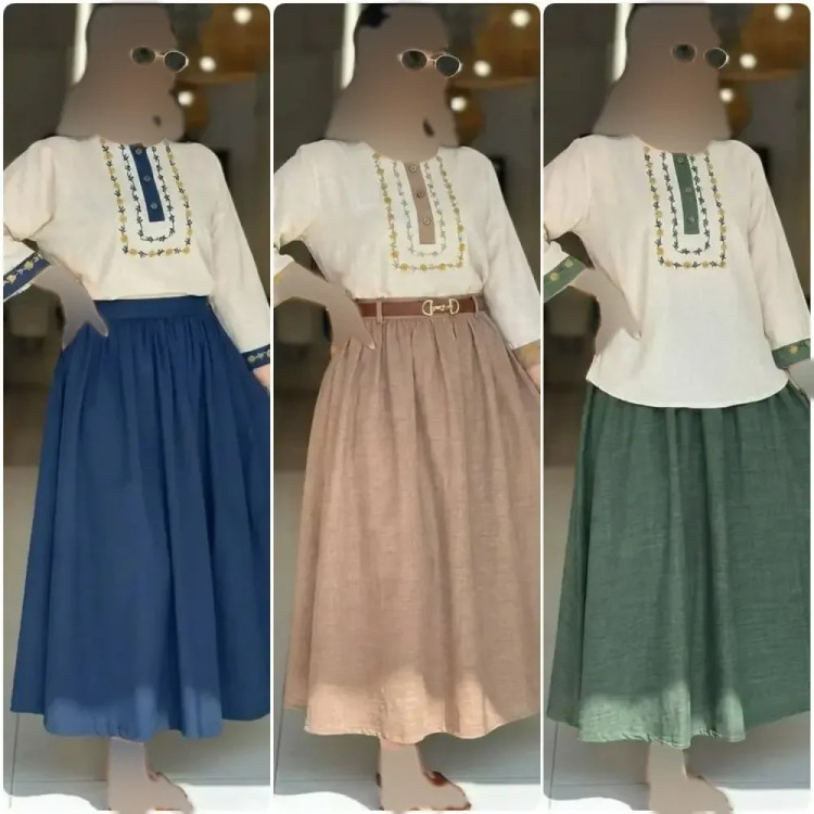 ست شومیز و دامن زنانه ژیوا، جنس لنین و شانتون، سایز فری 38-46