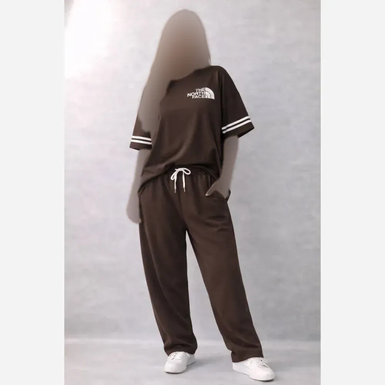 ست تیشرت شلوار گلکسی نخ پنبه نورث فیس زنانه فری سایز 38 تا 48 شیک و با کیفیت