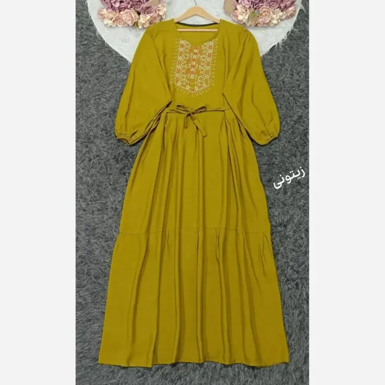 پیراهن ساحلی نخی بلند زنانه فری سایز کد 9660 با گلدوزی چاپی