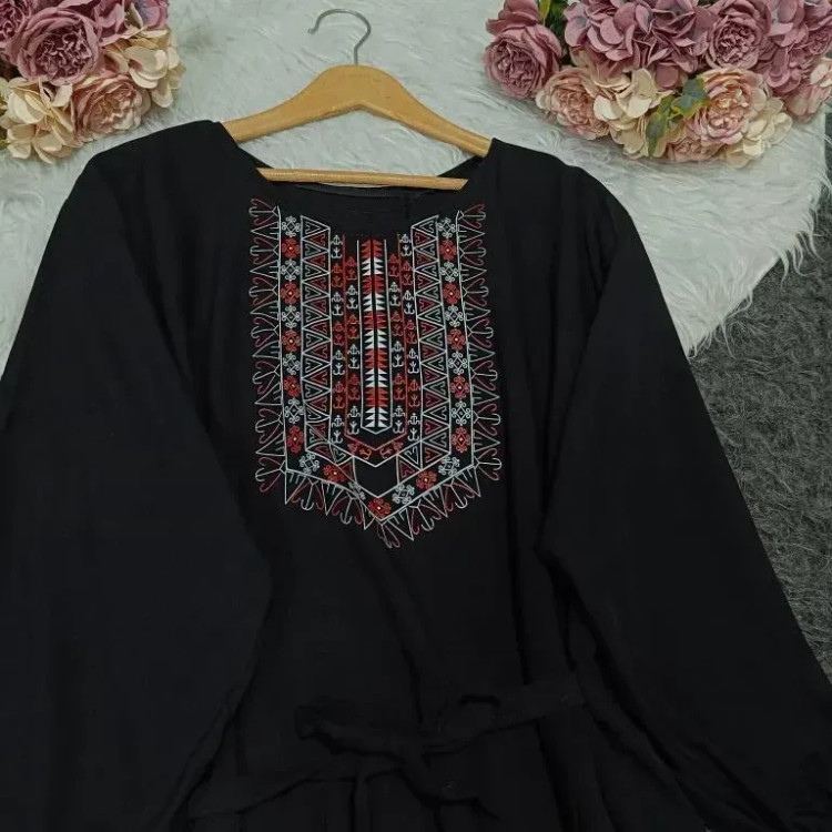 پیراهن ساحلی نخی بلند زنانه فری سایز کد 9660 با گلدوزی چاپی