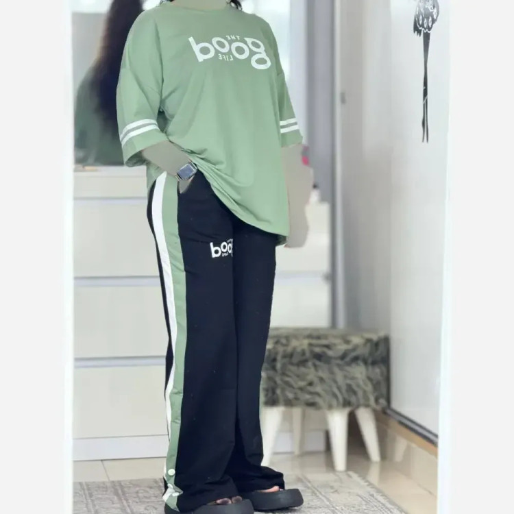 ست تیشرت و شلوار نخی زنانه بوگ فری سایز 38 تا 46 طرحدار