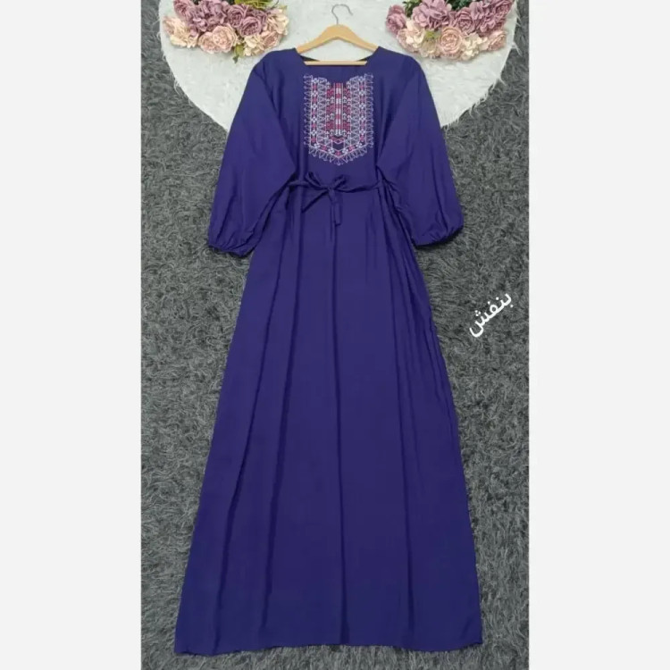 پیراهن ساحلی نخی بلند زنانه فری سایز کد 9660 با گلدوزی چاپی