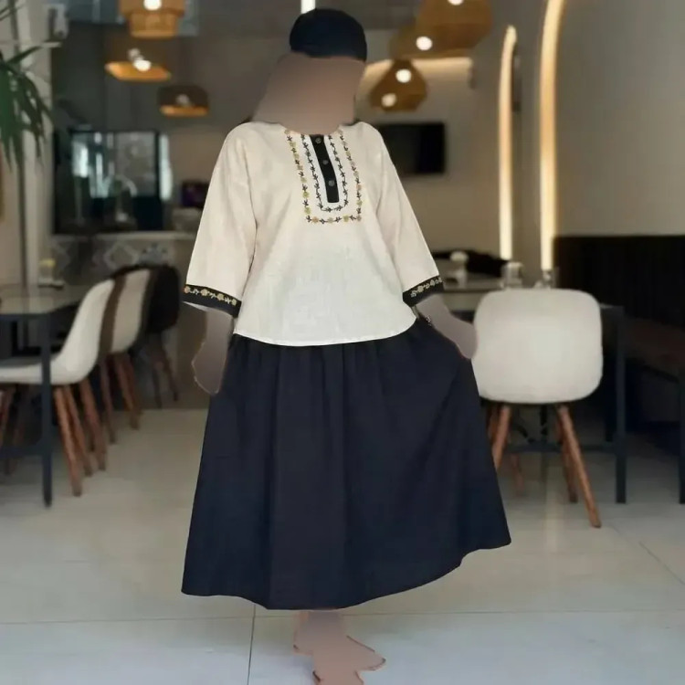 ست شومیز و دامن زنانه ژیوا، جنس لنین و شانتون، سایز فری 38-46