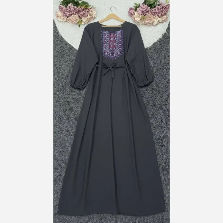 پیراهن ساحلی نخی بلند زنانه فری سایز کد 9660 با گلدوزی چاپی