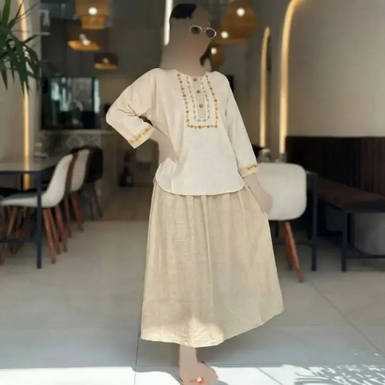 ست شومیز و دامن زنانه ژیوا، جنس لنین و شانتون، سایز فری 38-46