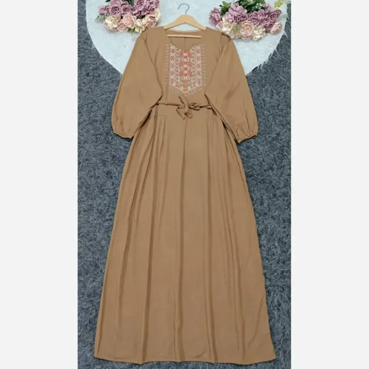 پیراهن ساحلی نخی بلند زنانه فری سایز کد 9660 با گلدوزی چاپی