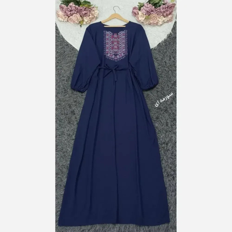 پیراهن ساحلی نخی بلند زنانه فری سایز کد 9660 با گلدوزی چاپی