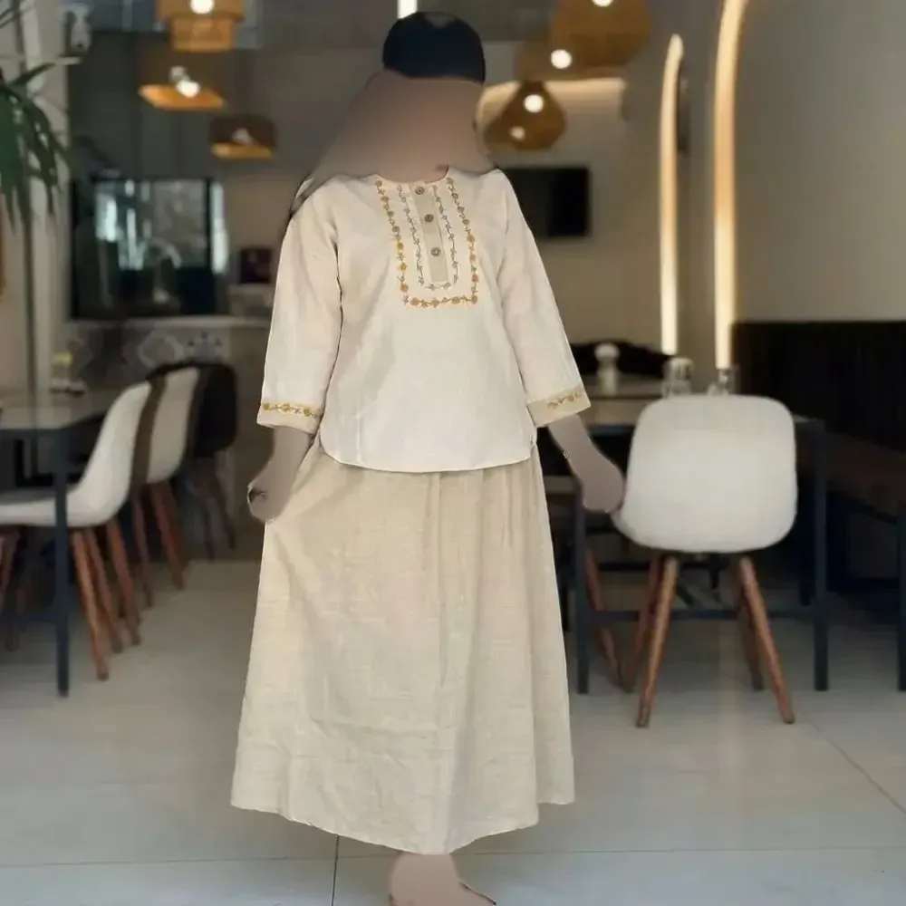 ست شومیز و دامن زنانه ژیوا، جنس لنین و شانتون، سایز فری 38-46