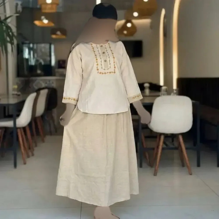ست شومیز و دامن زنانه ژیوا، جنس لنین و شانتون، سایز فری 38-46