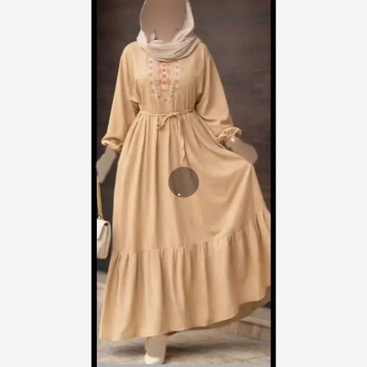 پیراهن ساحلی نخی بلند زنانه فری سایز کد 9660 با گلدوزی چاپی