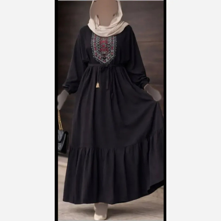 پیراهن ساحلی نخی بلند زنانه فری سایز کد 9660 با گلدوزی چاپی