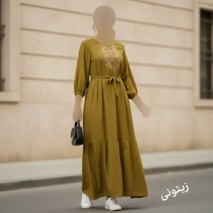 پیراهن ساحلی نخی بلند زنانه فری سایز کد 9660 با گلدوزی چاپی