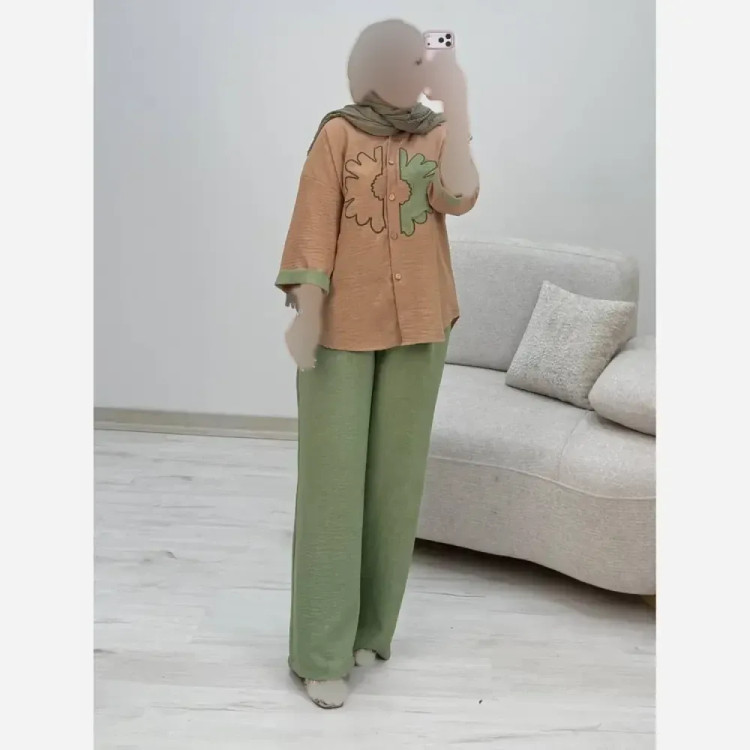 ست شومیز و شلوار شانتون ملیکا فری سایز 38 تا 46 رنگبندی متنوع