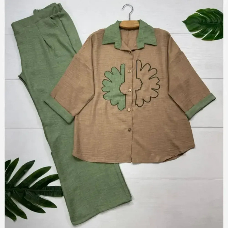 ست شومیز و شلوار شانتون ملیکا فری سایز 38 تا 46 رنگبندی متنوع