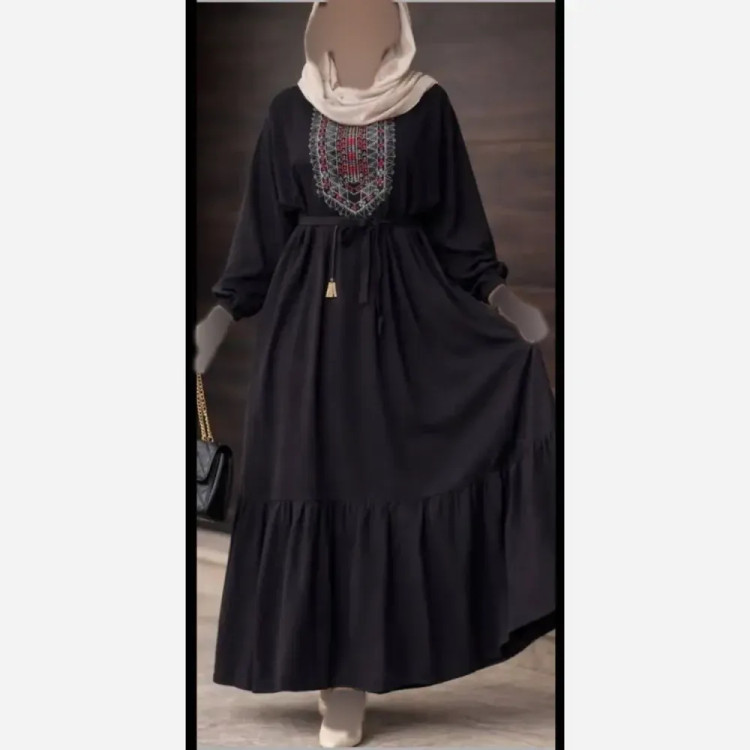 پیراهن ساحلی نخی بلند زنانه فری سایز کد 9660 با گلدوزی چاپی