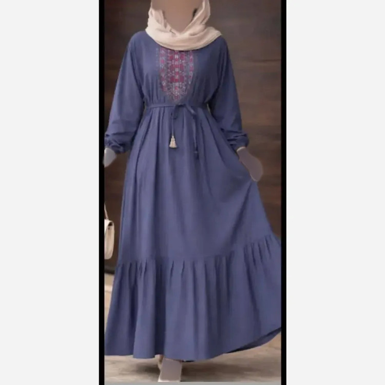 پیراهن ساحلی نخی بلند زنانه فری سایز کد 9660 با گلدوزی چاپی