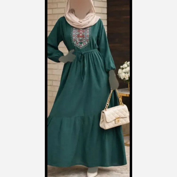 پیراهن ساحلی نخی بلند زنانه فری سایز کد 9660 با گلدوزی چاپی