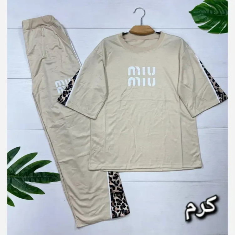 ست بلوز و شلوار نخی گلکسی زنانه MIU MIU فری سایز کرم