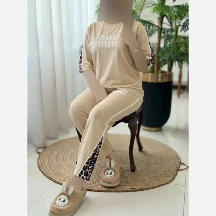 ست بلوز و شلوار نخی گلکسی زنانه MIU MIU فری سایز کرم