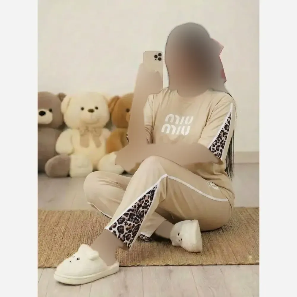 ست بلوز و شلوار نخی گلکسی زنانه MIU MIU فری سایز کرم