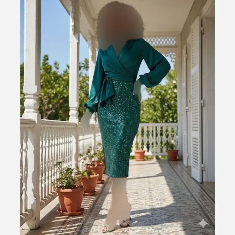 پیراهن مخمل پولکی ریلی تارا زرشکی سبز سایز 2 و 4