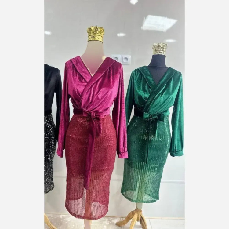 پیراهن مخمل پولکی ریلی تارا زرشکی سبز سایز 2 و 4