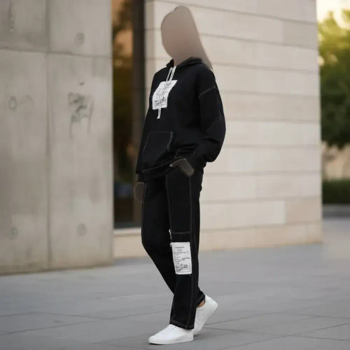 ست هودی و شلوار زنانه گلکسی پنبه فری سایز تا 50 مشکی باکیفیت