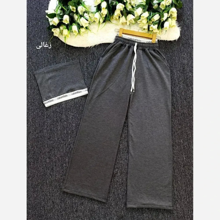 ست کراپ شلوار ملانژ زنانه فری سایز 38 تا 48 شیک و راحت