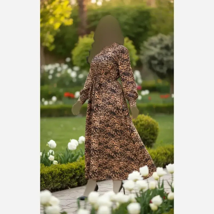 پیراهن ساحلی زنانه مزونی پلنگی فری سایز جنس فلورانس شیک و خنک