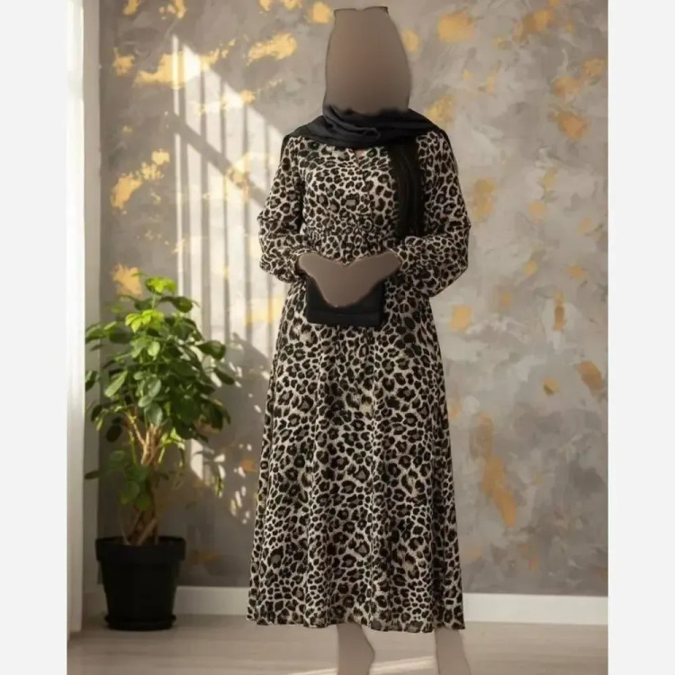 پیراهن ساحلی زنانه مزونی پلنگی فری سایز جنس فلورانس شیک و خنک