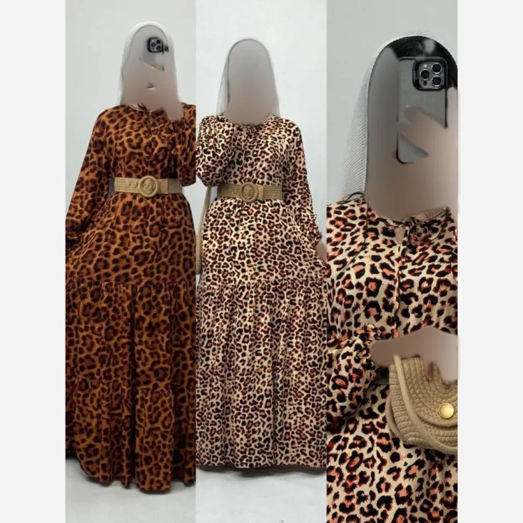 پیراهن ساحلی زنانه مزونی پلنگی فری سایز جنس فلورانس شیک و خنک