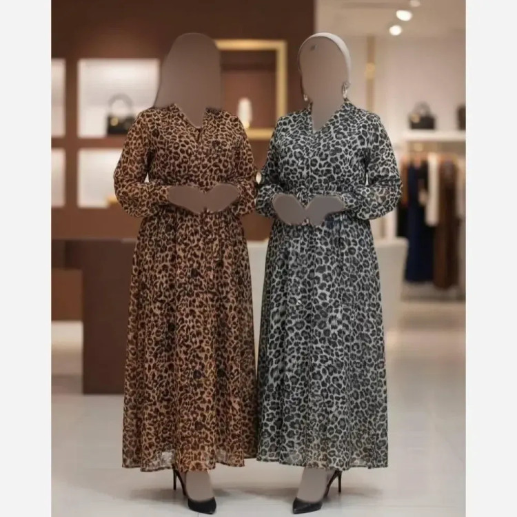 پیراهن ساحلی زنانه مزونی پلنگی فری سایز جنس فلورانس شیک و خنک