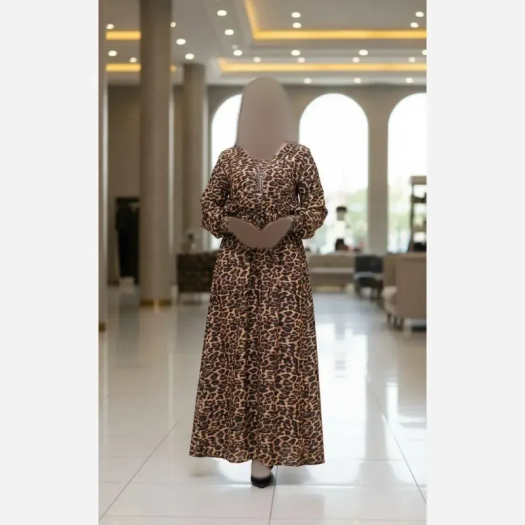 پیراهن ساحلی زنانه مزونی پلنگی فری سایز جنس فلورانس شیک و خنک