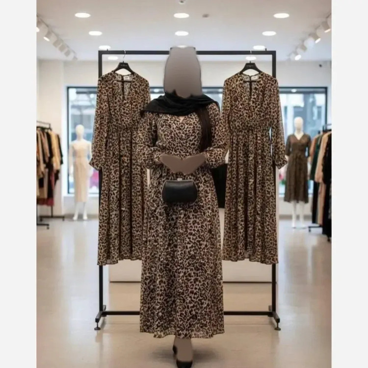 پیراهن ساحلی زنانه مزونی پلنگی فری سایز جنس فلورانس شیک و خنک