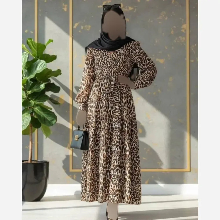 پیراهن ساحلی زنانه مزونی پلنگی فری سایز جنس فلورانس شیک و خنک