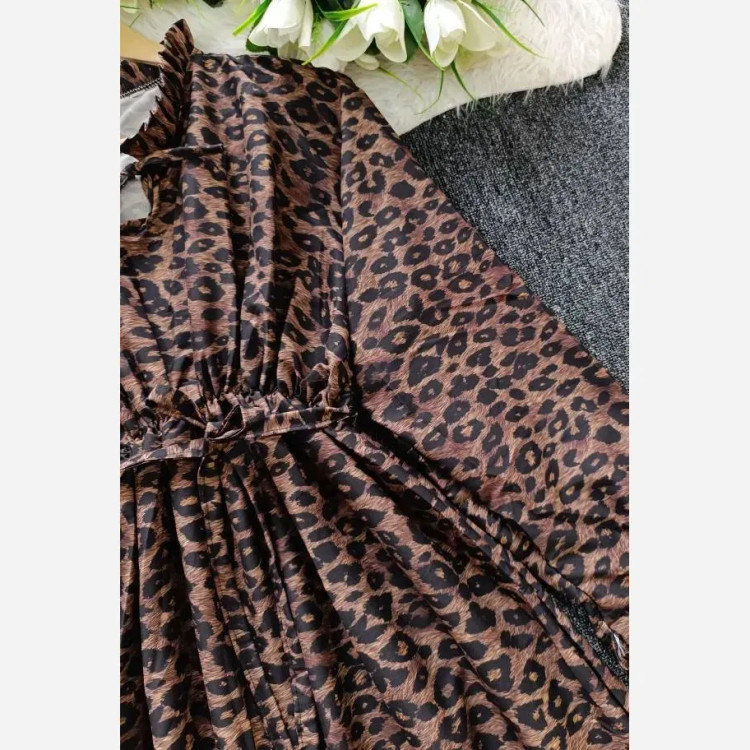 پیراهن ساحلی زنانه مزونی پلنگی فری سایز جنس فلورانس شیک و خنک