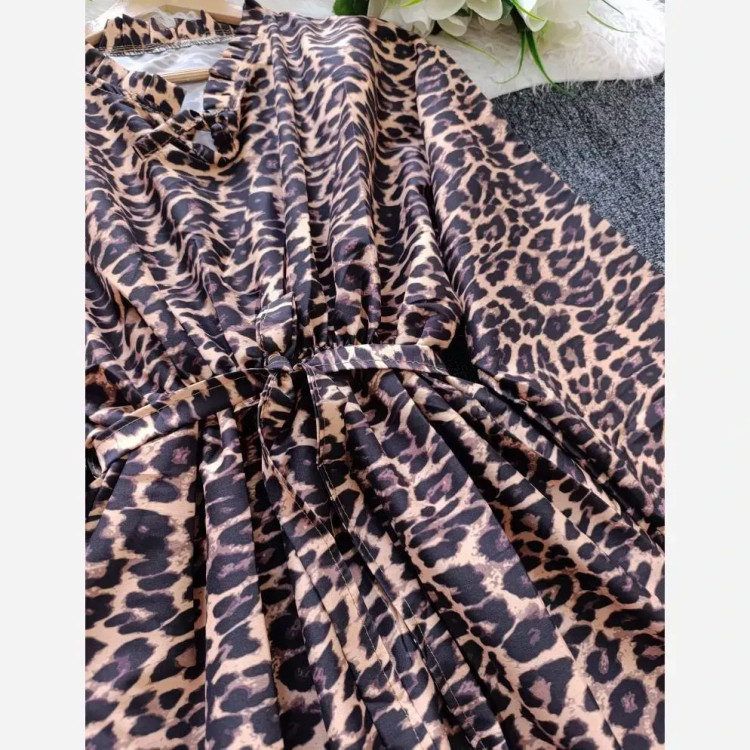 پیراهن ساحلی زنانه مزونی پلنگی فری سایز جنس فلورانس شیک و خنک