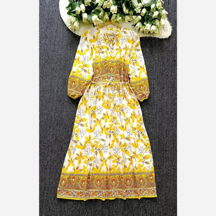 پیراهن ماکسی نخی زنانه فری سایز شیک و راحت مناسب ساحلی و روزمره | رنگ بندی متنوع