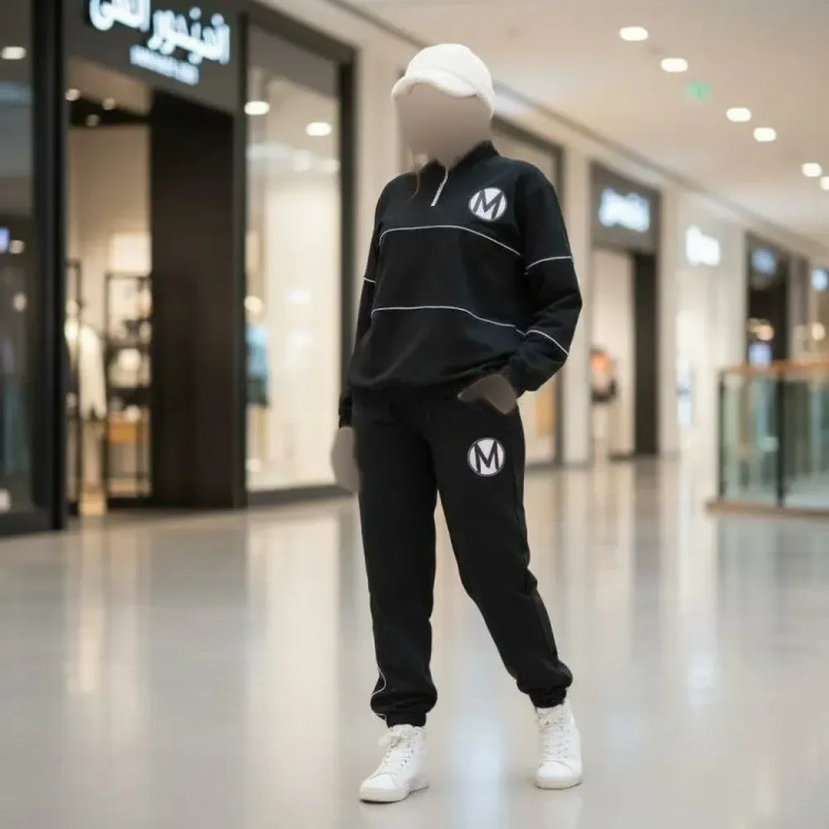 ست سویشرت شلوار زنانه مشکی فری سایز تا 46 جنس گلکسی پنبه درجه یک