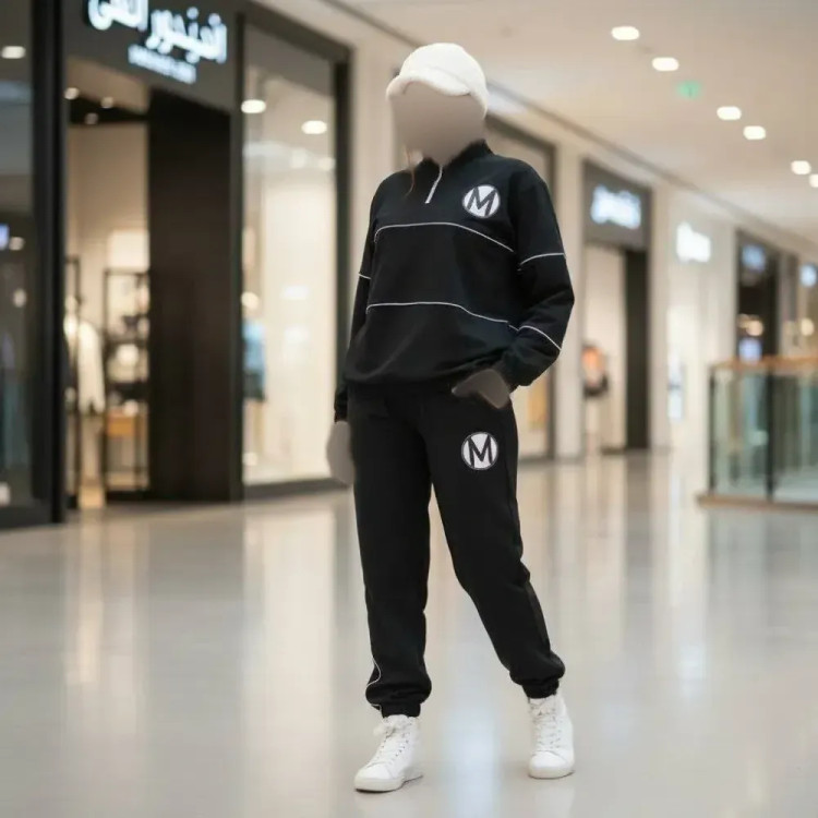 ست سویشرت شلوار زنانه مشکی فری سایز تا 46 جنس گلکسی پنبه درجه یک